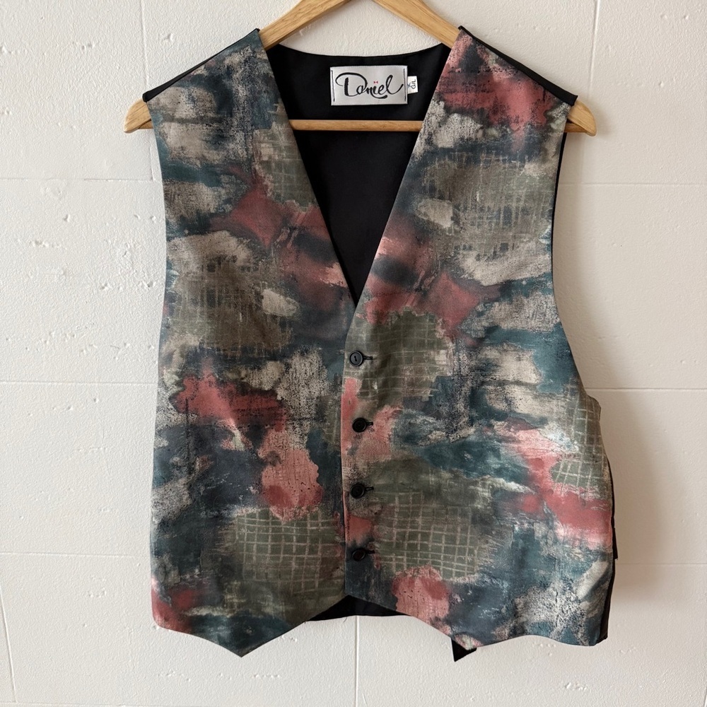 Vintage | Abstract Print Vest Multicolor Artsy Grunge 90s Button | Size Large